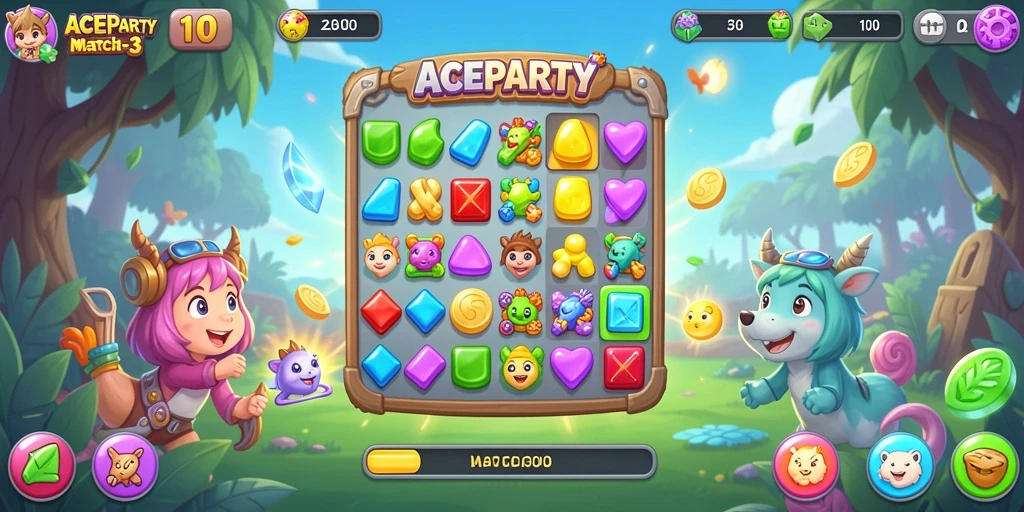Screenshot gameplay seru ACEPARTY yang penuh warna.
