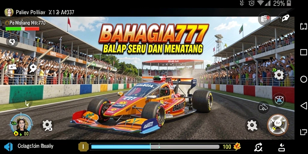 Tampilan menarik dari gameplay BAHAGIA777 saat balapan di trek.
