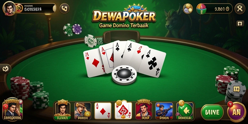 Tampilan gameplay DEWAPOKER yang menampilkan serunya permainan Domino.