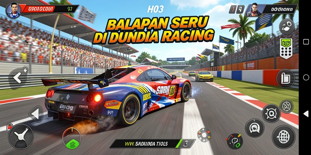 Tampilan gameplay H03 dengan mobil balap yang cepat dan seru.