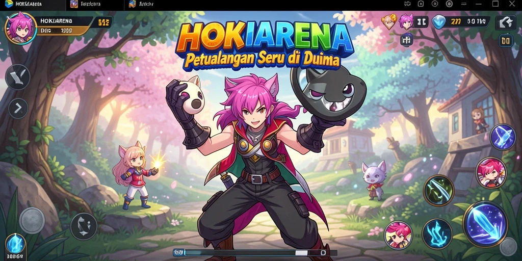 Screenshot gameplay HOKIARENA menampilkan karakter Anime yang bertarung.