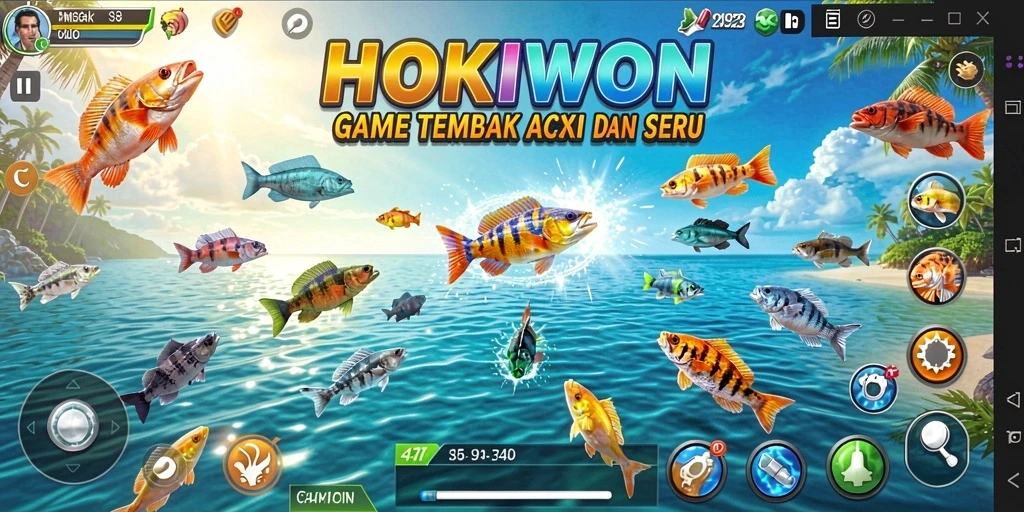 Tampilan gameplay HOKIWON saat menangkap ikan.