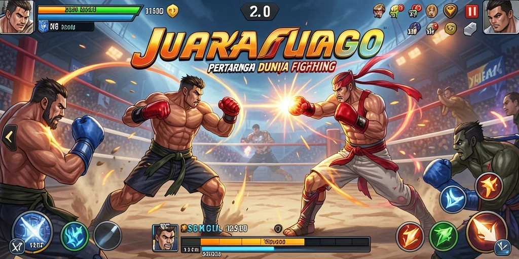 Tampilan seru gameplay JUARAGO di arena Fighting.
