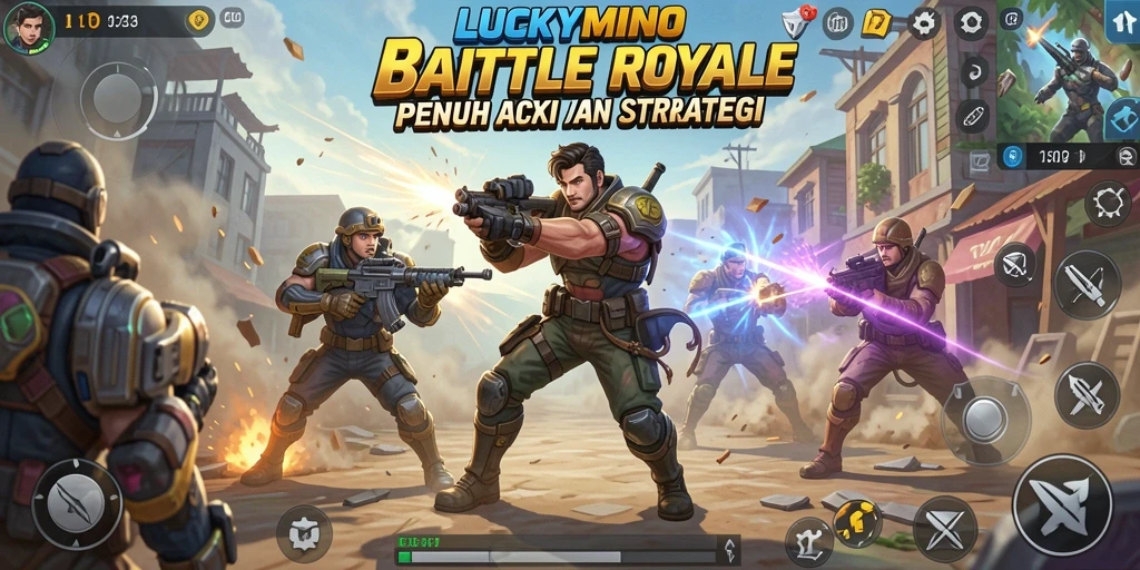 Gameplay Battle Royale mendebarkan di LUCKYMINO dengan aksi intens.