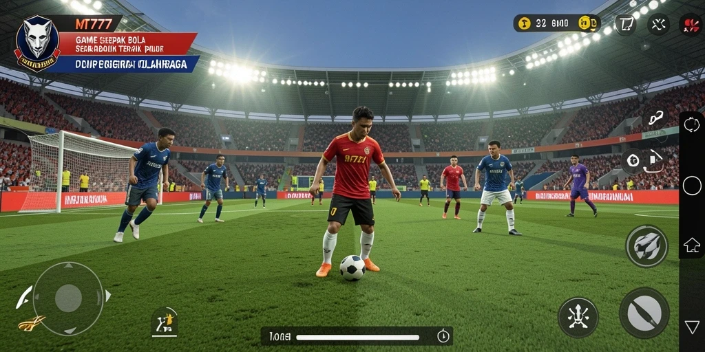 Tampilan grafik mendetail saat pertandingan sepak bola berlangsung.