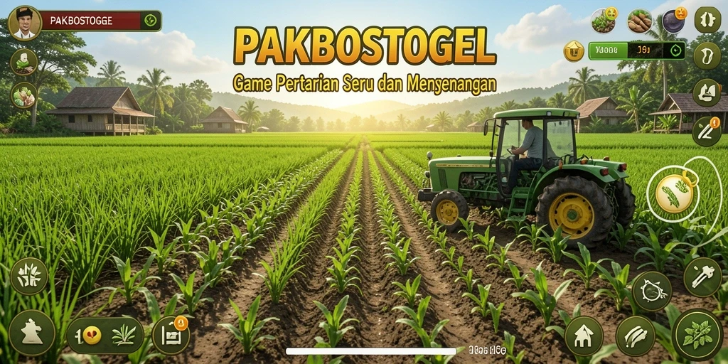 Tangkapan layar gameplay PAKBOSTOGEL yang menunjukkan aktivitas bertani