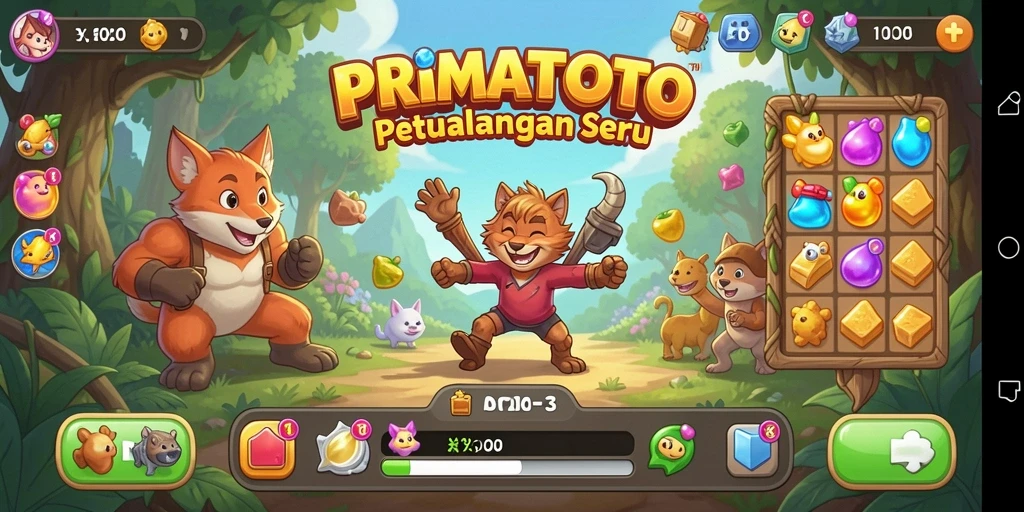 Screenshot PRIMATOTO menampilkan gameplay seru Match-3 yang penuh warna.