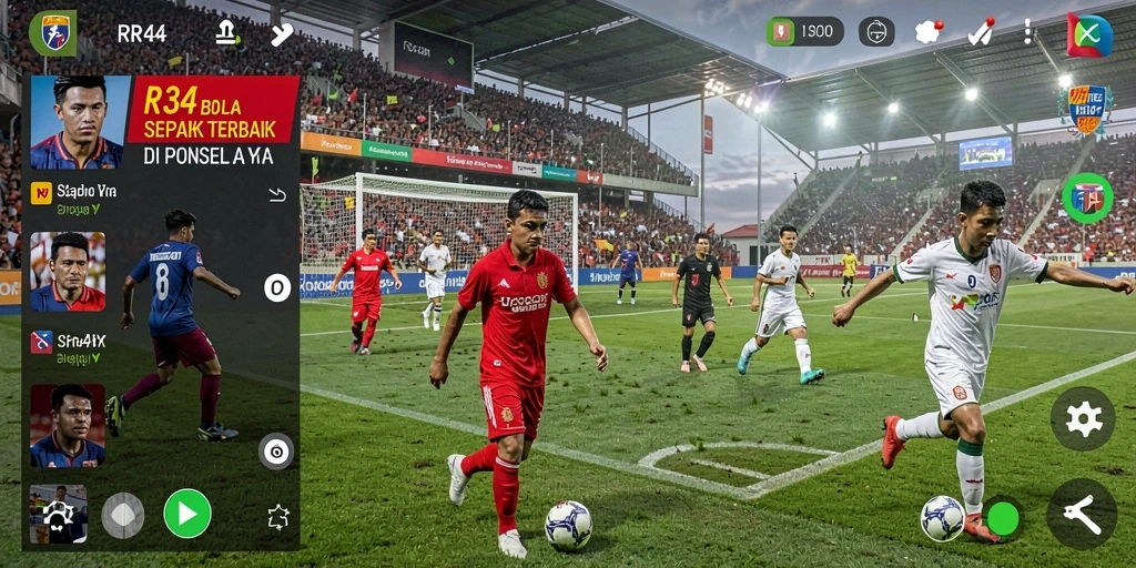 Tampilan gameplay menarik dari RR44 saat bertanding di lapangan sepak bola.