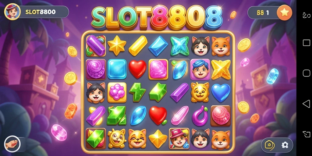 Screenshot permainan SLOT8808 dengan gameplay Match-3 yang menarik.