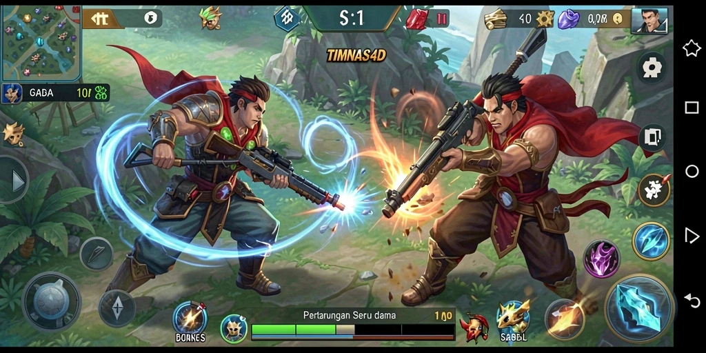Screenshot gameplay TIMNAS4D menampilkan aksi pertarungan yang mendebarkan.