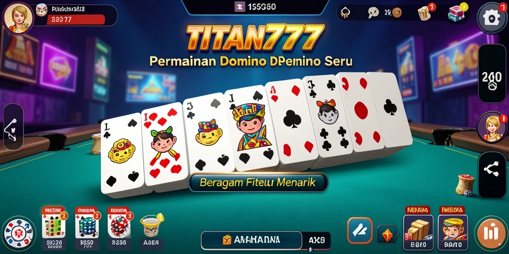 Screenshot gameplay <strong>TITAN777</strong> yang menunjukkan aksi seru permainan domino.