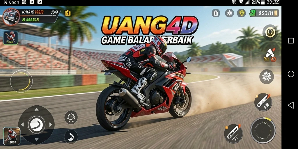 Screenshot gameplay UANG4D menunjukkan balapan motor yang menegangkan.